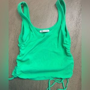 Zara crop top with ruched sides in green